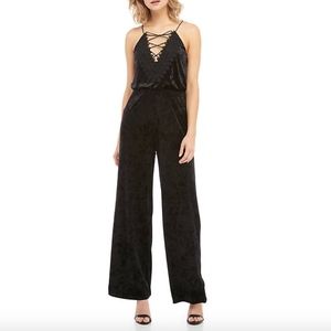 WAYF Posie Velvet lace up v neck  jumpsuit